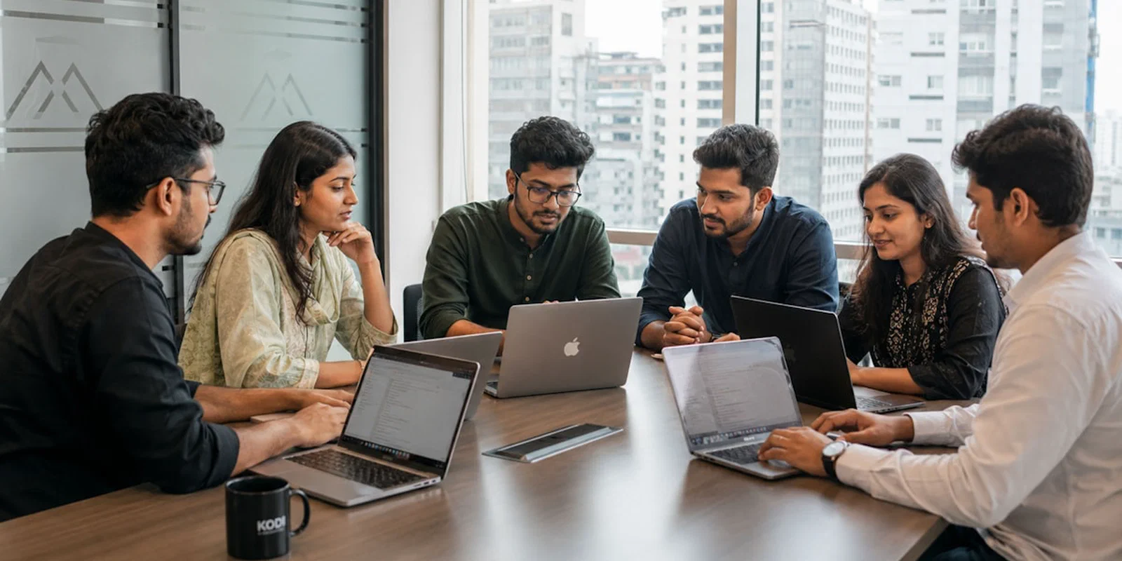 A research team collaborating around a table